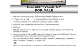 Ellicottville, NY....Fabulous commercial / residential property with 2 bdrm Townhouse Chalet in town. Stellar condition. Extra parking. Super treed property backs onto Plum Creek and Holimont. Ski home. $ 85,000 US$. Fractional ownership. 26