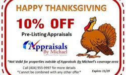 At Appraisals By Michael we specialize in pre-listing appraisals. We cover Atlanta and the surrounding counties with a turn around time of 1-2 days. Give us a call at (404) 955-9997 for more information or to schedule your first appraisal with us!